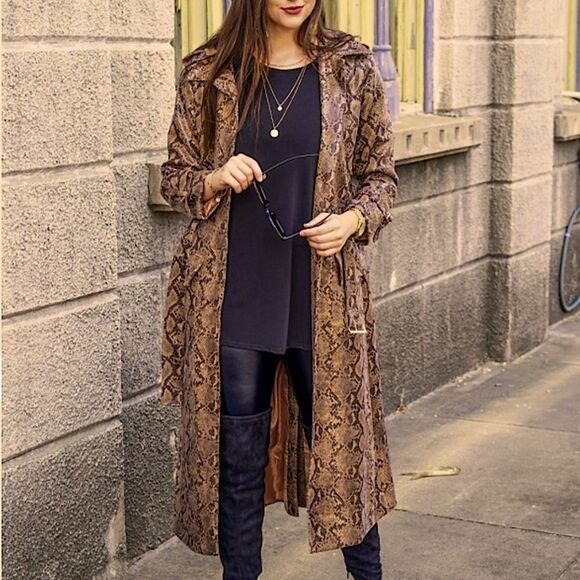 Vegan Leather Snakeskin Full Length Trench Coat - Picture 8 of 16